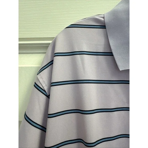 Turtleson Polo Shirt Mens XL Purple Blue Stripe Tour Performance Golf Stretch - Picture 4 of 9